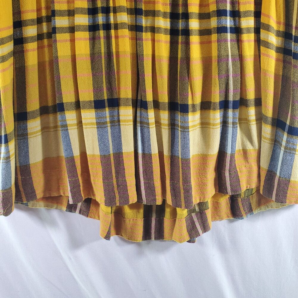 M Urban Outfitters Plaid Tunic Mini Dress Long Sleeve Yellow Black V Neck - Picture 13 of 13